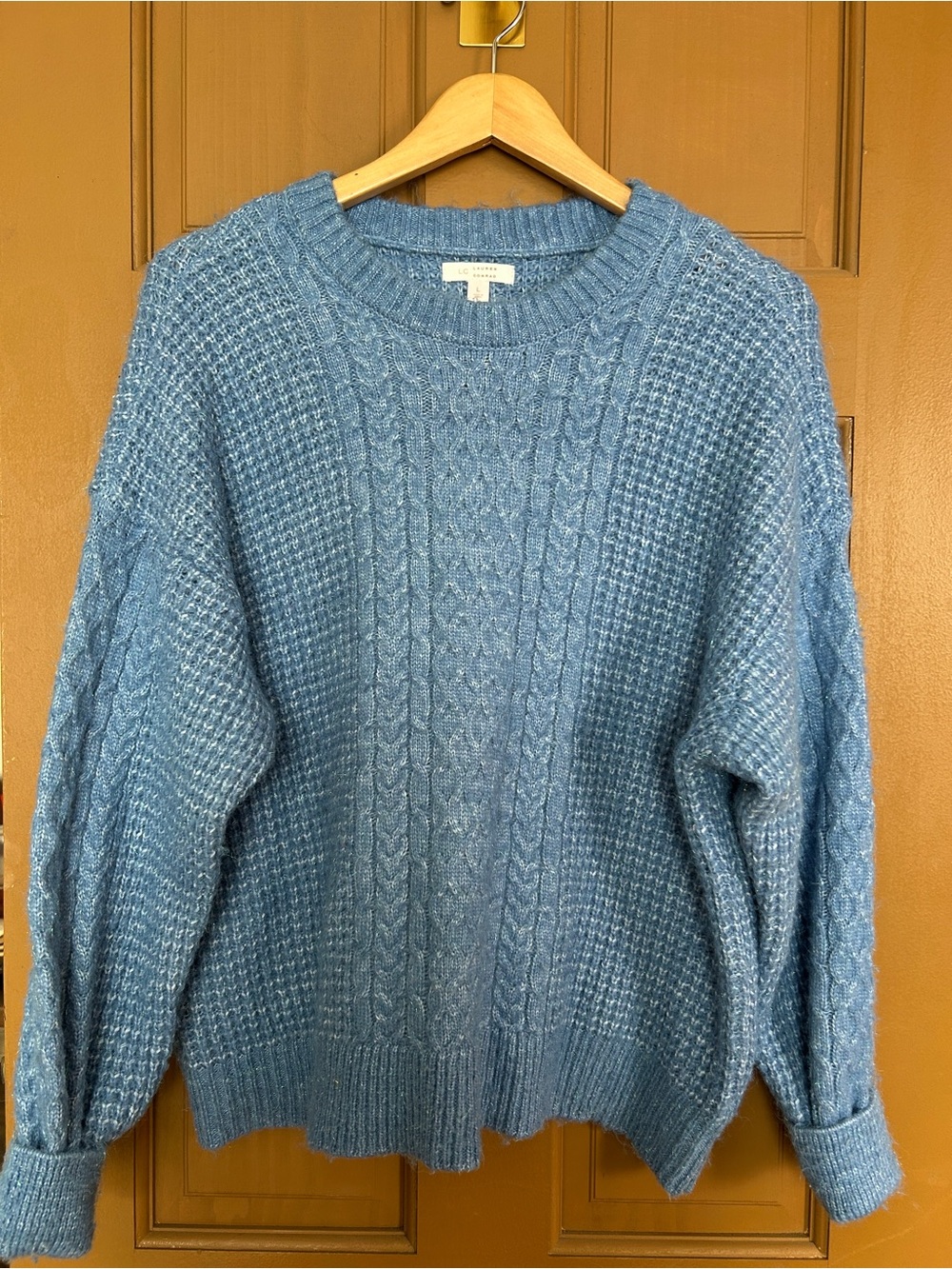 LC Lauren Conrad Light Blue Cable Knit Crewneck Sweater